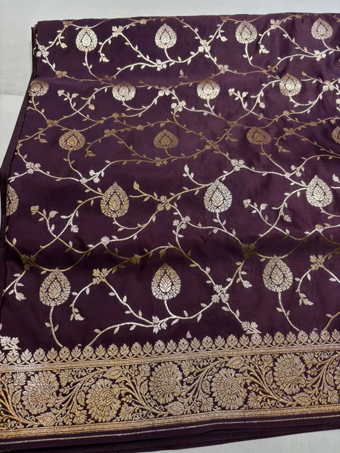 NEW BANARASI SAREE WITH DARK CHOCOLATE  COLOR ALONG FLOWER PH60003