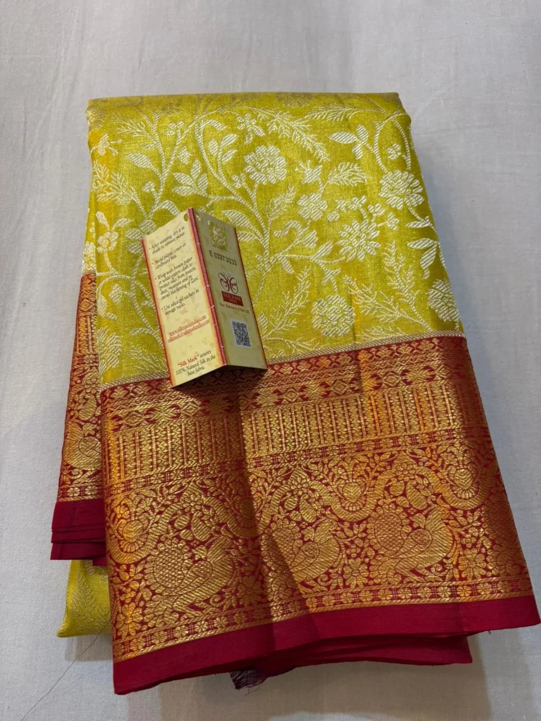 PURE KANJEEVARAM TISSUE SAREE WITH SILK MARK CERTIFIED PARROT GREEN WITH MEROON BORDER PH80051