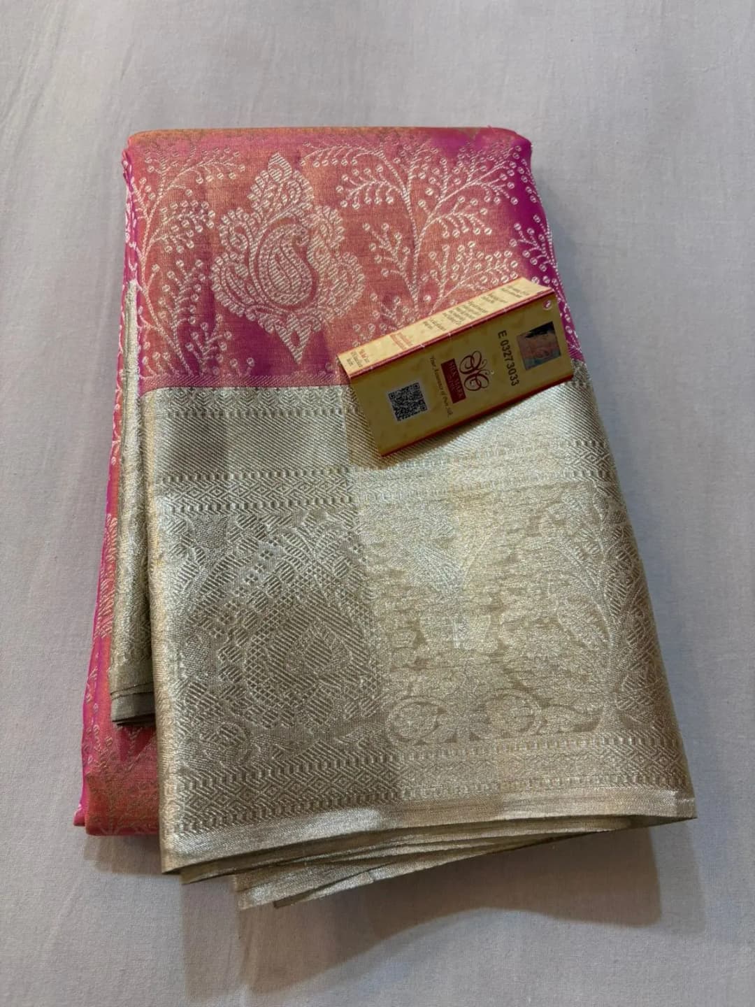 PURE KANJEEVARAM TISSUE SAREE WITH SILK MARK CERTIFIED PINK WITH SILVER JARI PH80039