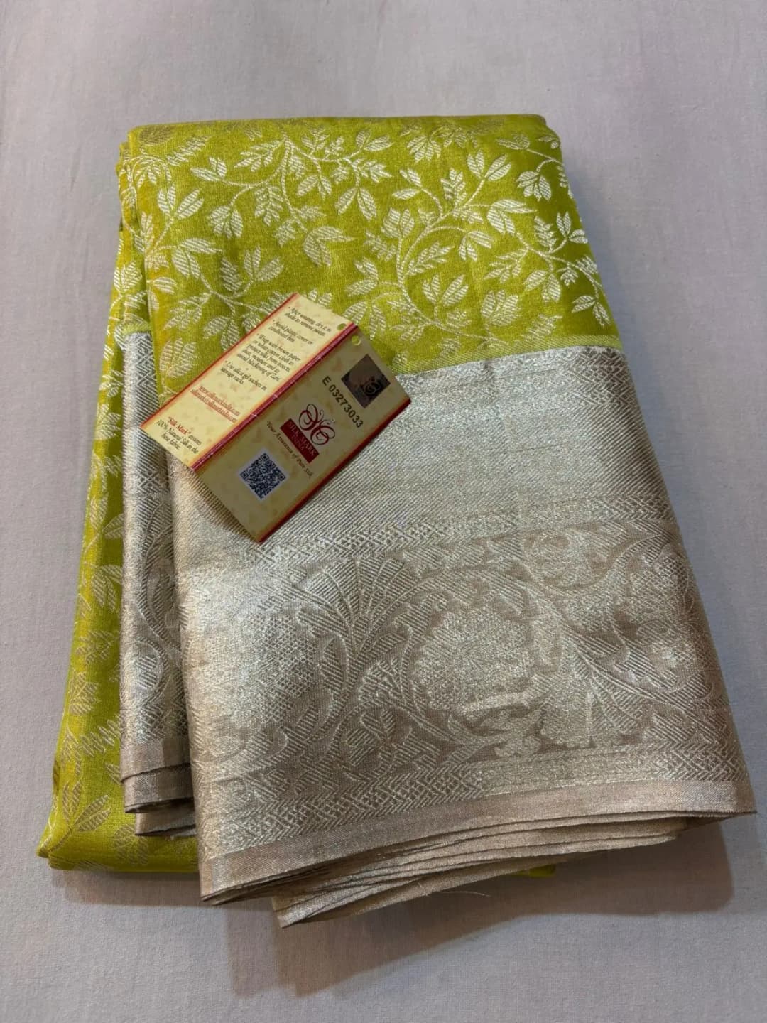 PURE KANJEEVARAM TISSUE SAREE WITH SILK MARK CERTIFIED PARROT GREEN WITH SILVER JARI PH69162