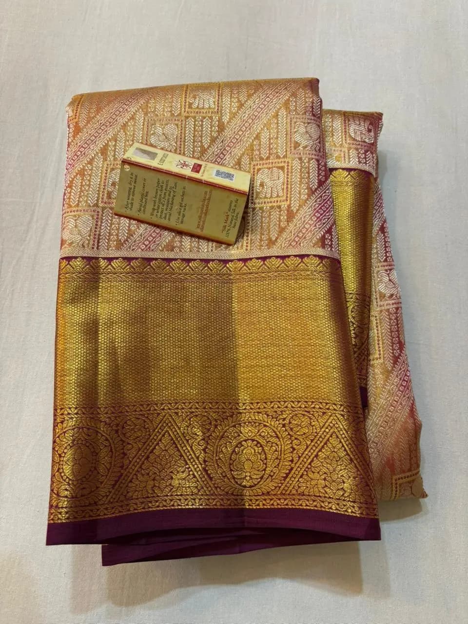 PURE KANJEEVARAM TISSUE SILK MARK CERTIFIED PINK WITH MEROON BORDER PH80027